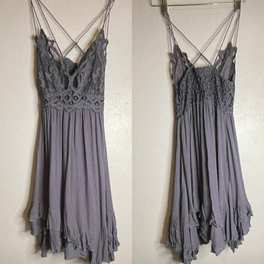 Free People FP One Adella Slip Dress XS Purple Lace Strappy Boho Asymmetrical